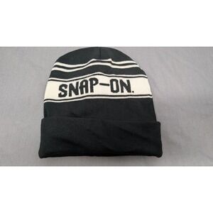 Snap-On Tools Knit Beanie OS Black White Striped Fleece Lined Hat